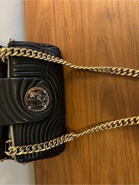Quilted Black Leather Crossbody Bag with Gold Chain